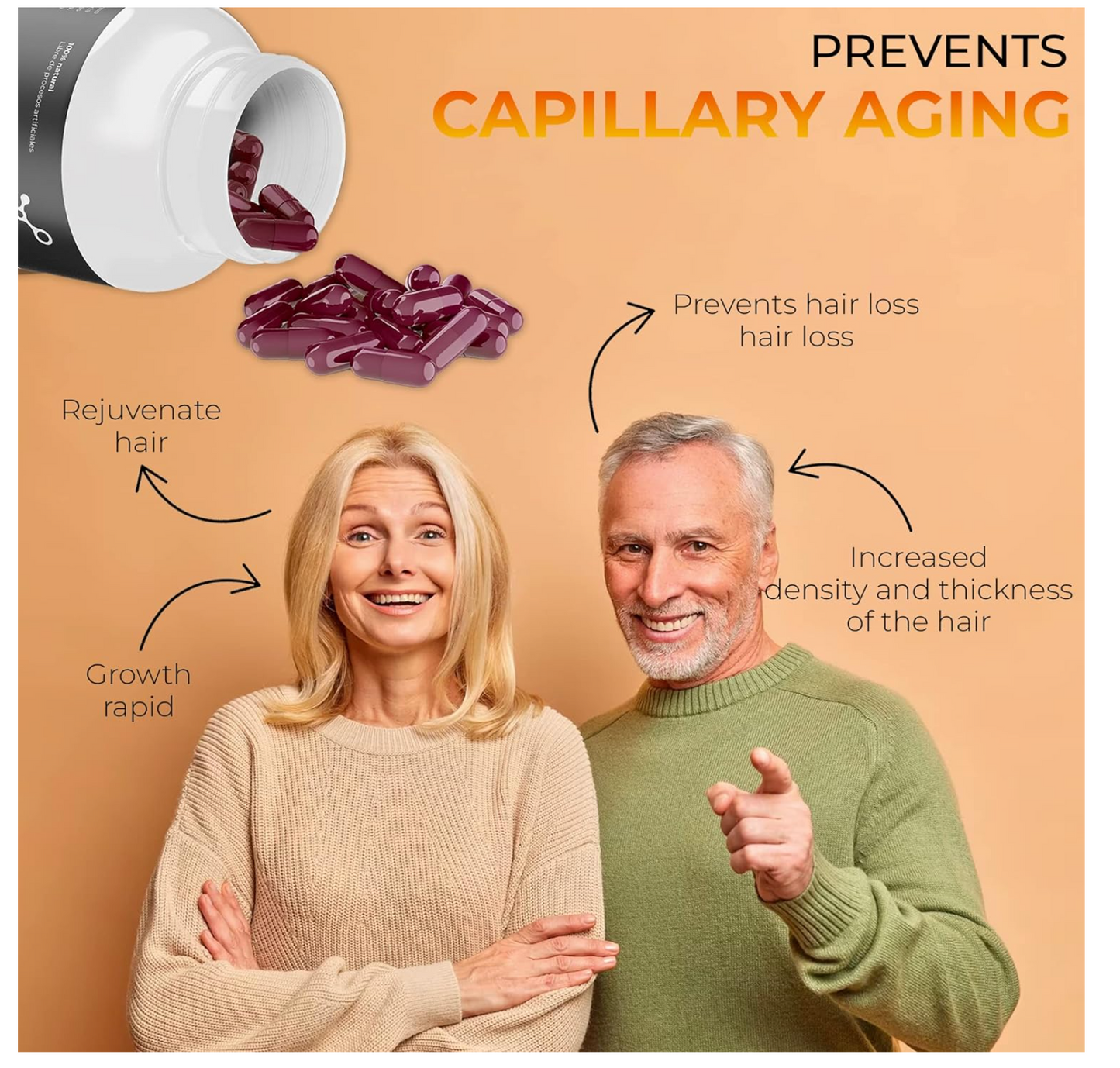 Vitaminas cabello. Reparador cabello. Para trasplante capilar. Alta dosis de Zinc y Vitamina B. HAIR ENERGY, complejo vitamínico generador energía capilar. 60 cápsulas.