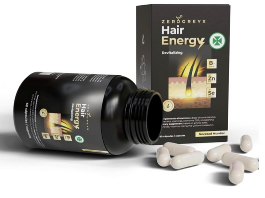 Vitaminas cabello. Reparador cabello. Para trasplante capilar. Alta dosis de Zinc y Vitamina B. HAIR ENERGY, complejo vitamínico generador energía capilar. 60 cápsulas.
