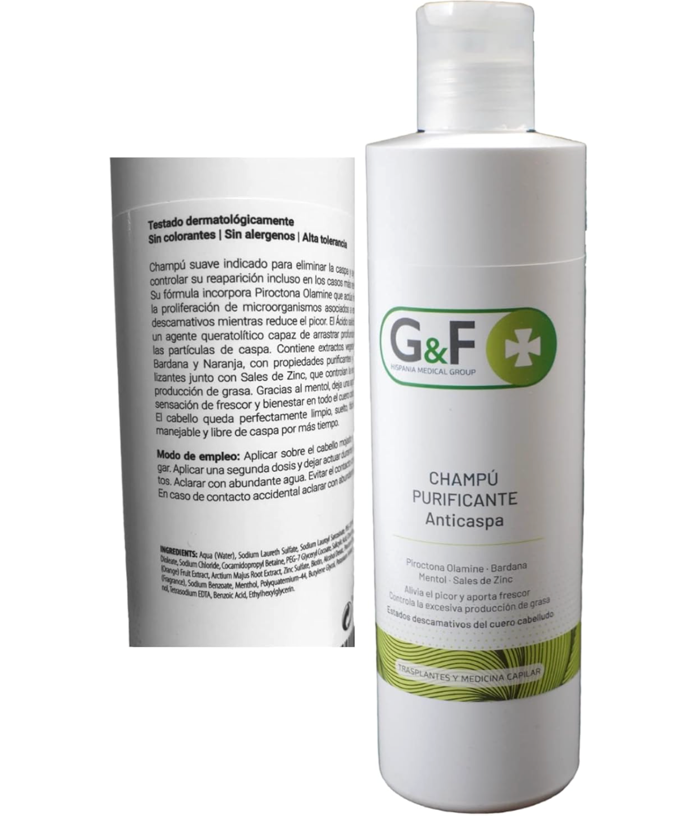Champú anticaspa. Champú pelo graso. Champú purificante anticaspa en botella de 300ml. Shampoo anticaspa que controla el exceso de producción de grasa. Champú anti caspa y grasa.